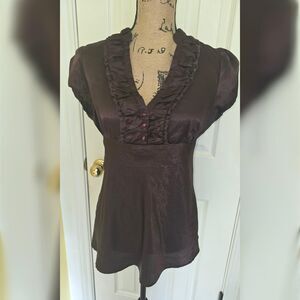 Brown Ruffled Vintage Blouse